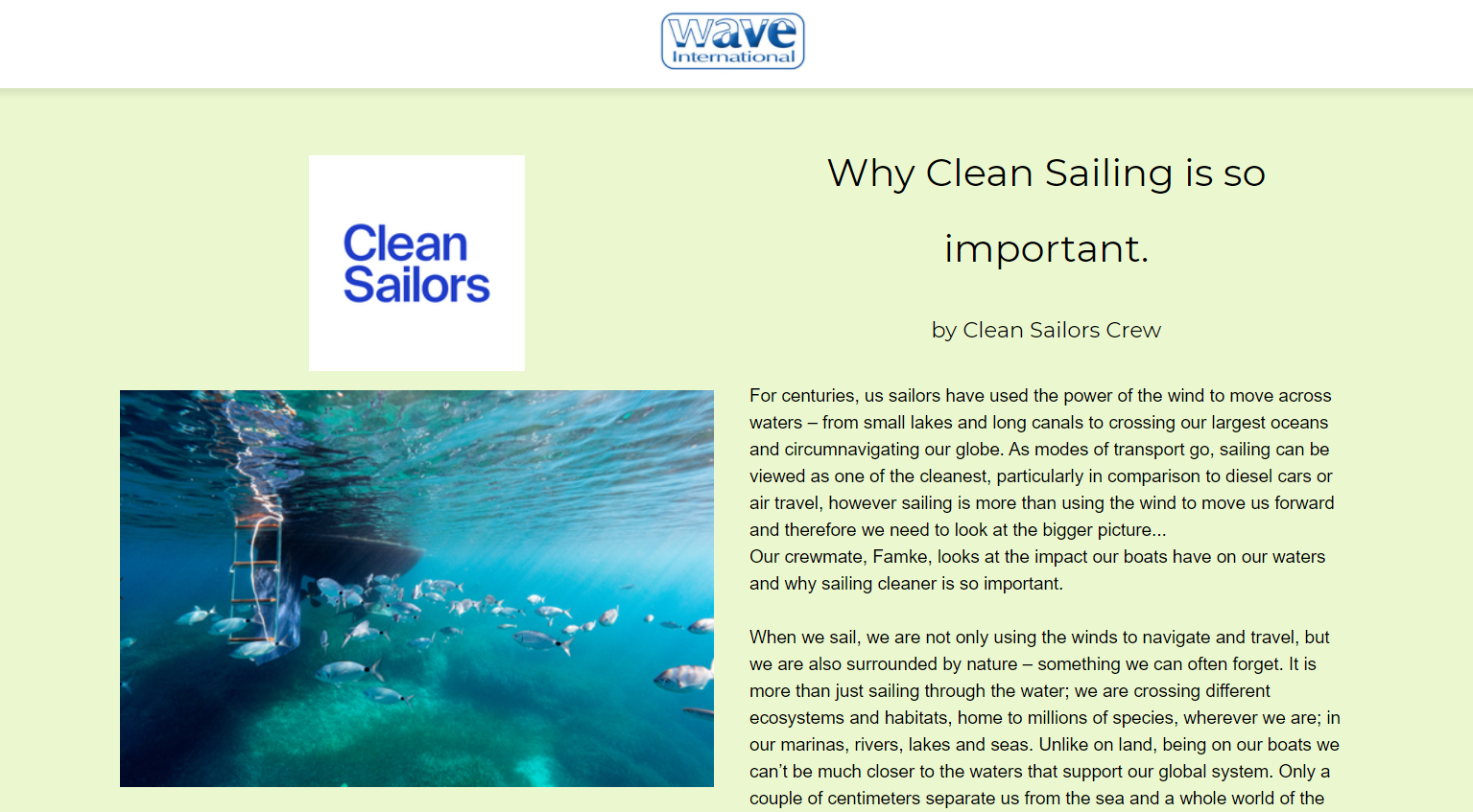 Wave International publishes Clean Sailors' feature on clean sailing