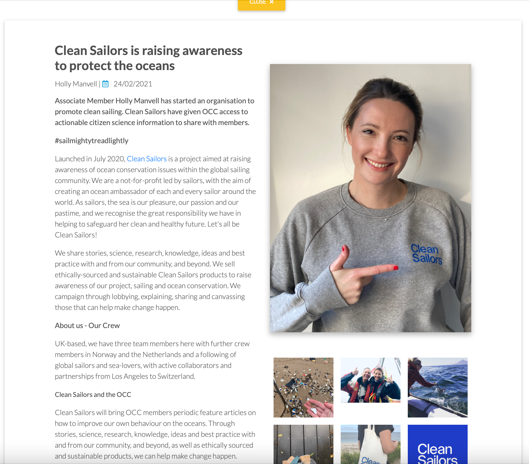 'Clean Sailors is raising awareness to protect the oceans' by the Ocean Cruising Club