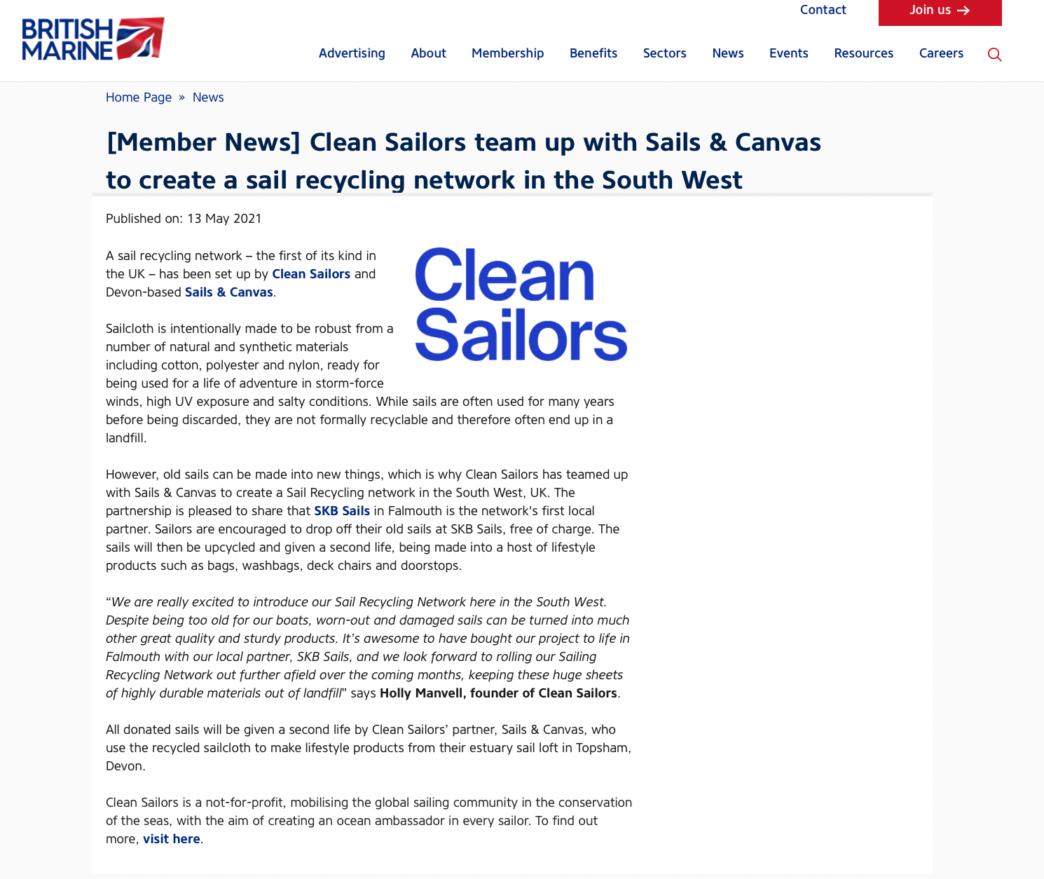 British Marine covers our Sail Network launch